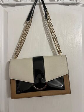 Nine West Three-Tone Chain Shoulder Bag - White, Black & Tan